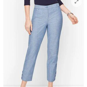 Talbots Perfect Crop Curvy Pants Women 12 Chambray Cotton Straight Leg Blue